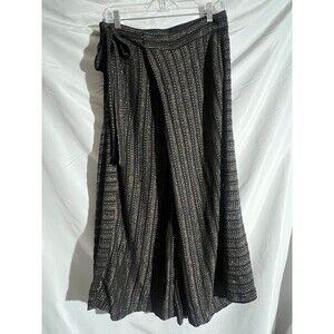Eva Franco Anthropologie Blake Wide Leg Pants Black Gold Crop Palazzo Tie LP
